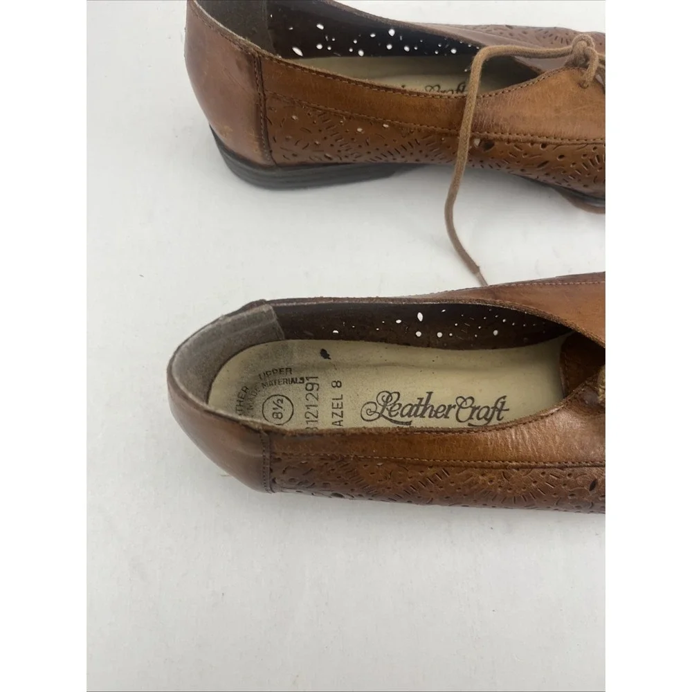 Vtg Leather Craft By Fashion Tradition Tan Cut Out Leather Shoes Sz 8.5 Womens